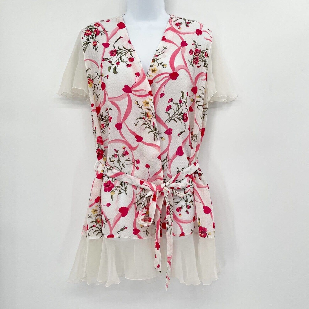 Vintage Victoria's Secret Floral Heart‎ Flounce Robe Pink Size OS Flutter Sleeve